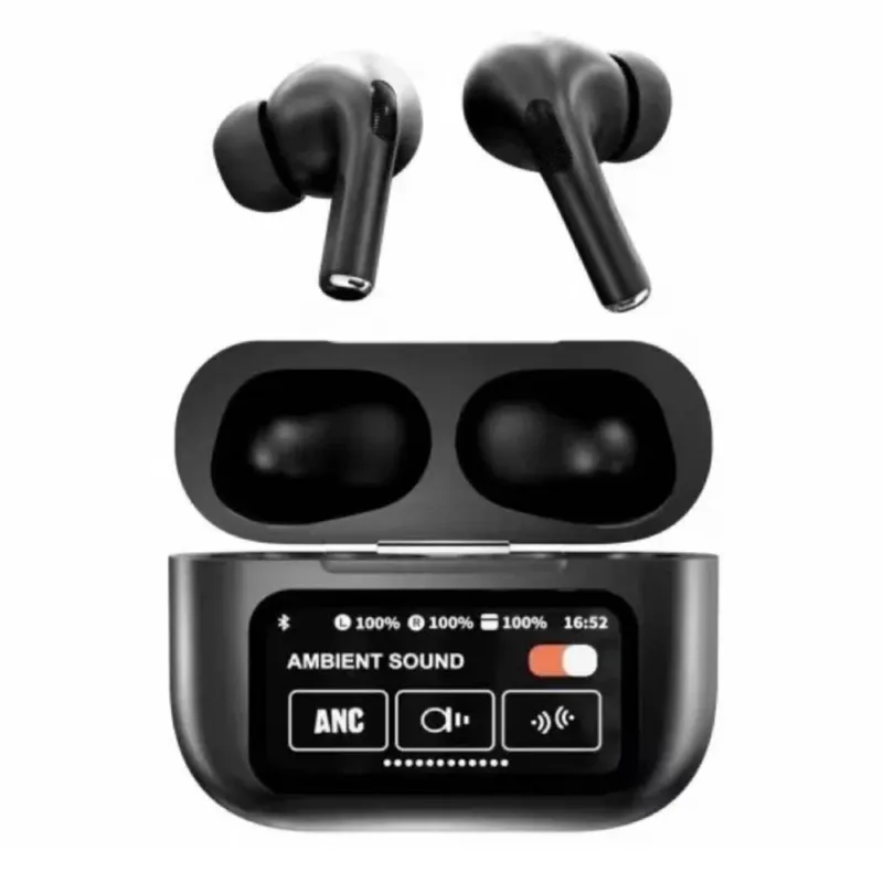 A9 Pro ANC True Wireless Earbuds – Smart Touch Screen Charging Case, Active Noise Cancellation, 13mm Drivers, GPS Location & 35H Battery