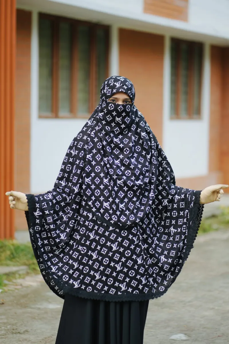 Long Cotton Hijab with Niqab, Viscose Cotton, Back 50 Inch