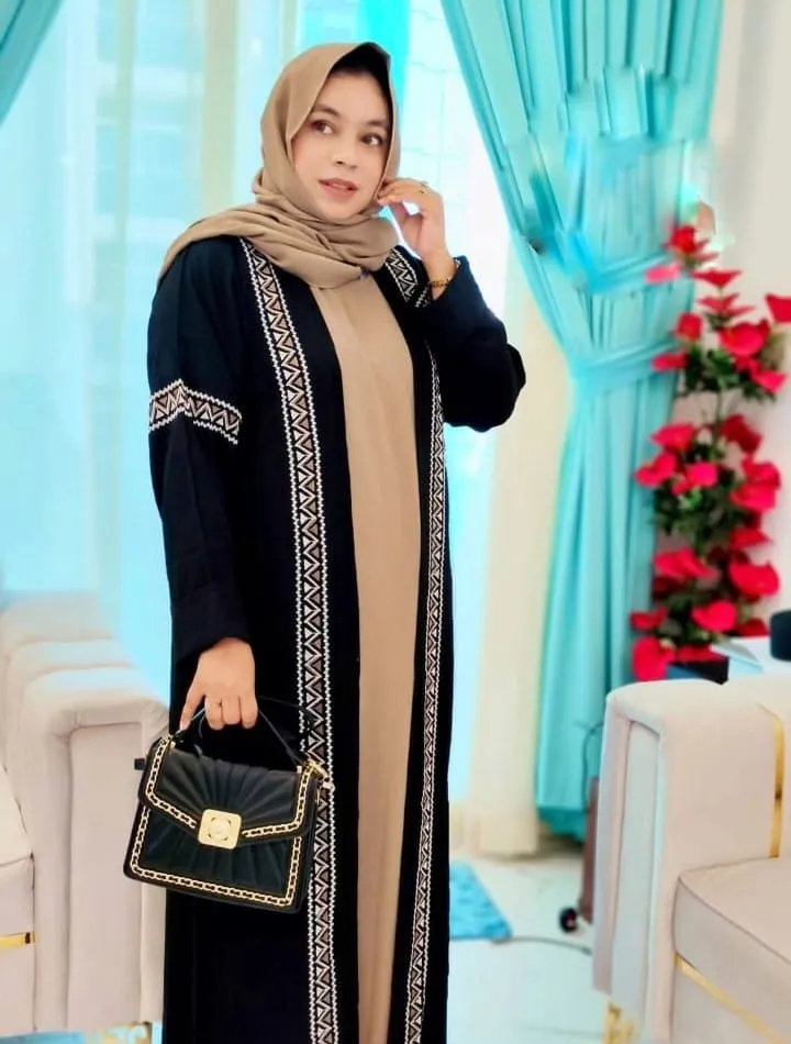 Embroidery Work Abaya Set, Lengths 50 to 58, 4 Colours