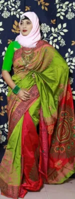 Half Silk Hand Printed Saree for Women, 12 Haath Length