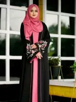 Women's Embroidered Cherry Koti Borka with Hijab, Single Colour