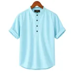 Men's Short Sleeve Oxford Cotton Katua with Band Collar, M to XXL