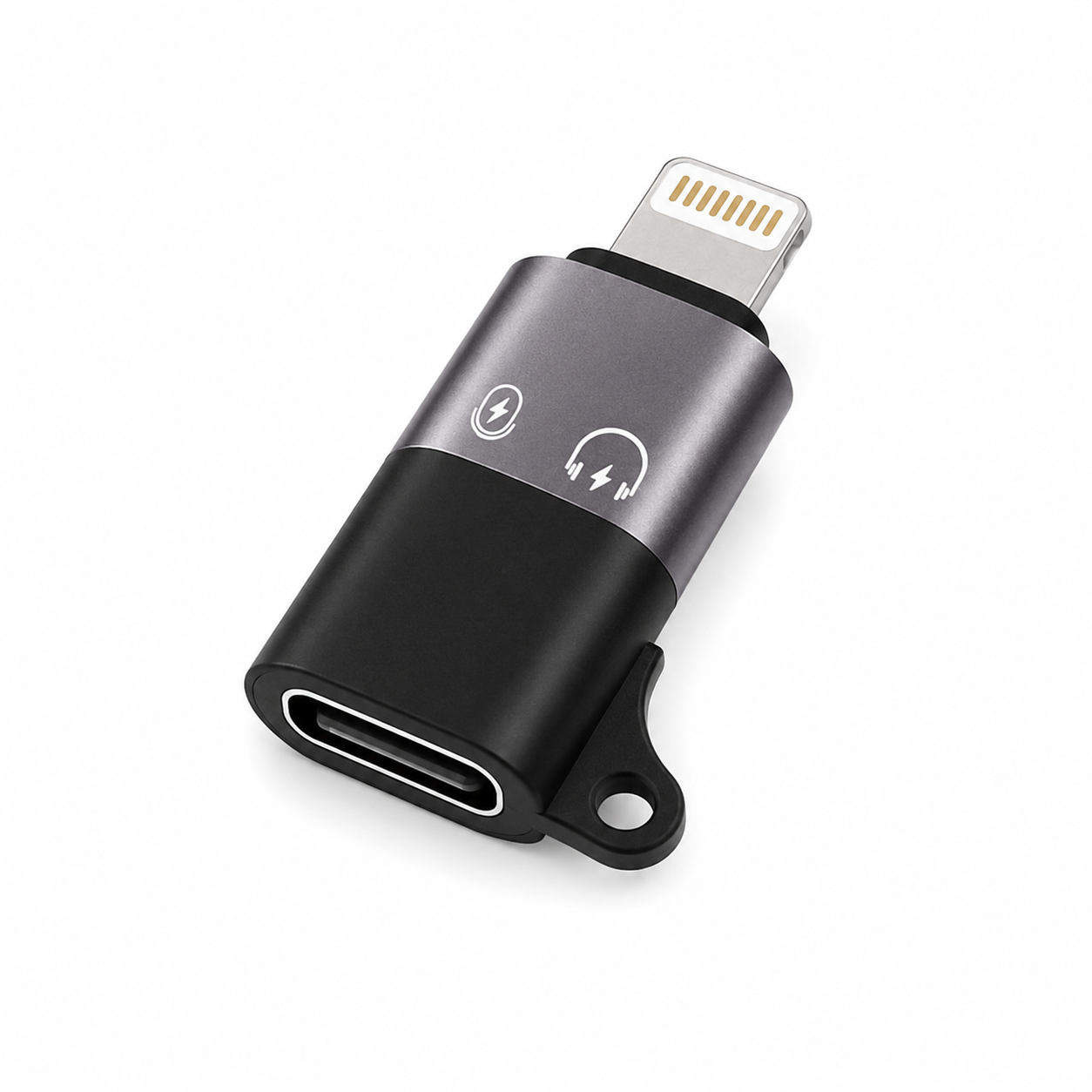 Lightning to Type-C Converter – 2-in-1 Dual Function Audio & Charging Adapter with Mic Support & Portable Keychain Design