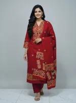 Unstitched Block Print Three Piece in Cotton Voile, 6 Colours