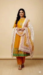 Women's Linen Three Piece with Embroidery and Sequin Work