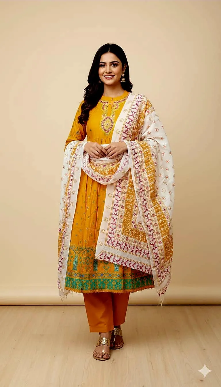 Women's Linen Three Piece with Embroidery and Sequin Work