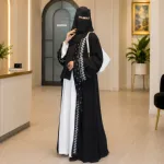 Exclusive Rose Arabian Borka 3-Piece Set - Original Dubai Fabric & Embroidery (Koti, Inner & Hijab)