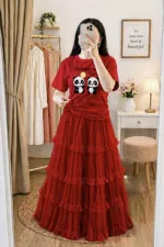 Pure Cotton T-Shirt and Soft Net Skirt Set, 200 Inch Flare