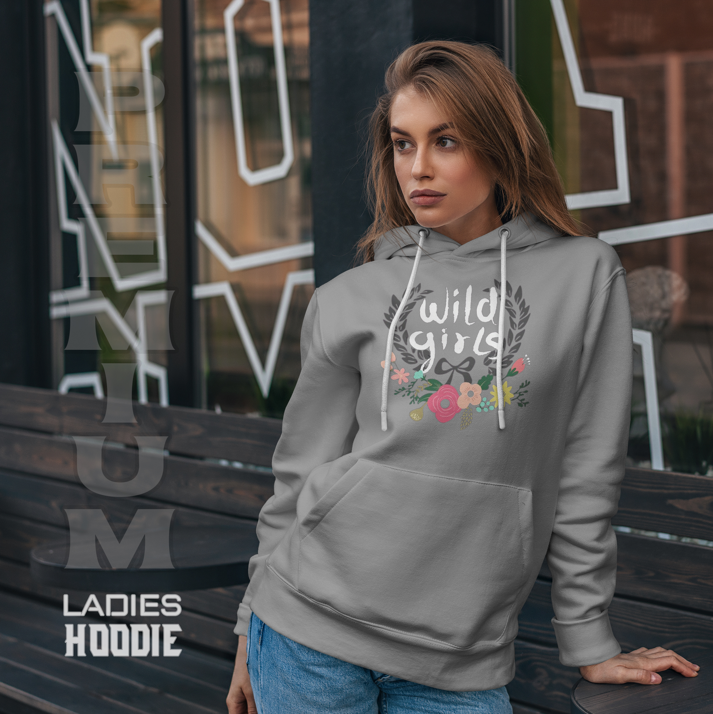 Premium Comfortable Printed Ladies Winter Hoodie ( Ash)