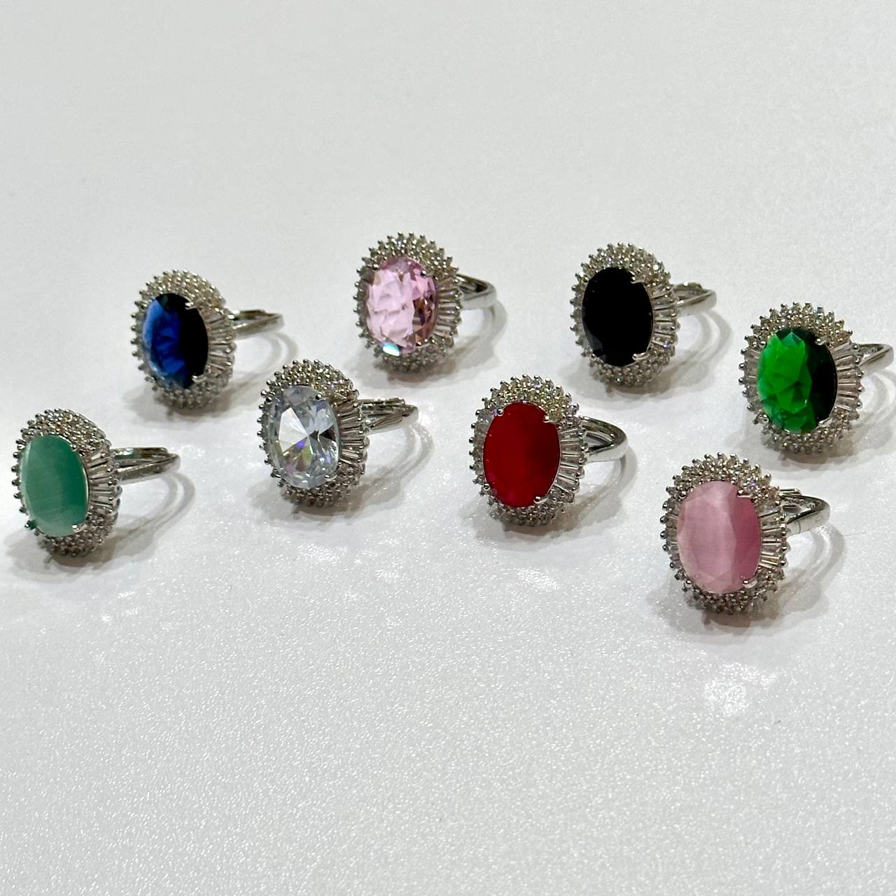 Elegant Crystal Stone Ring Set – 8 Color Variants