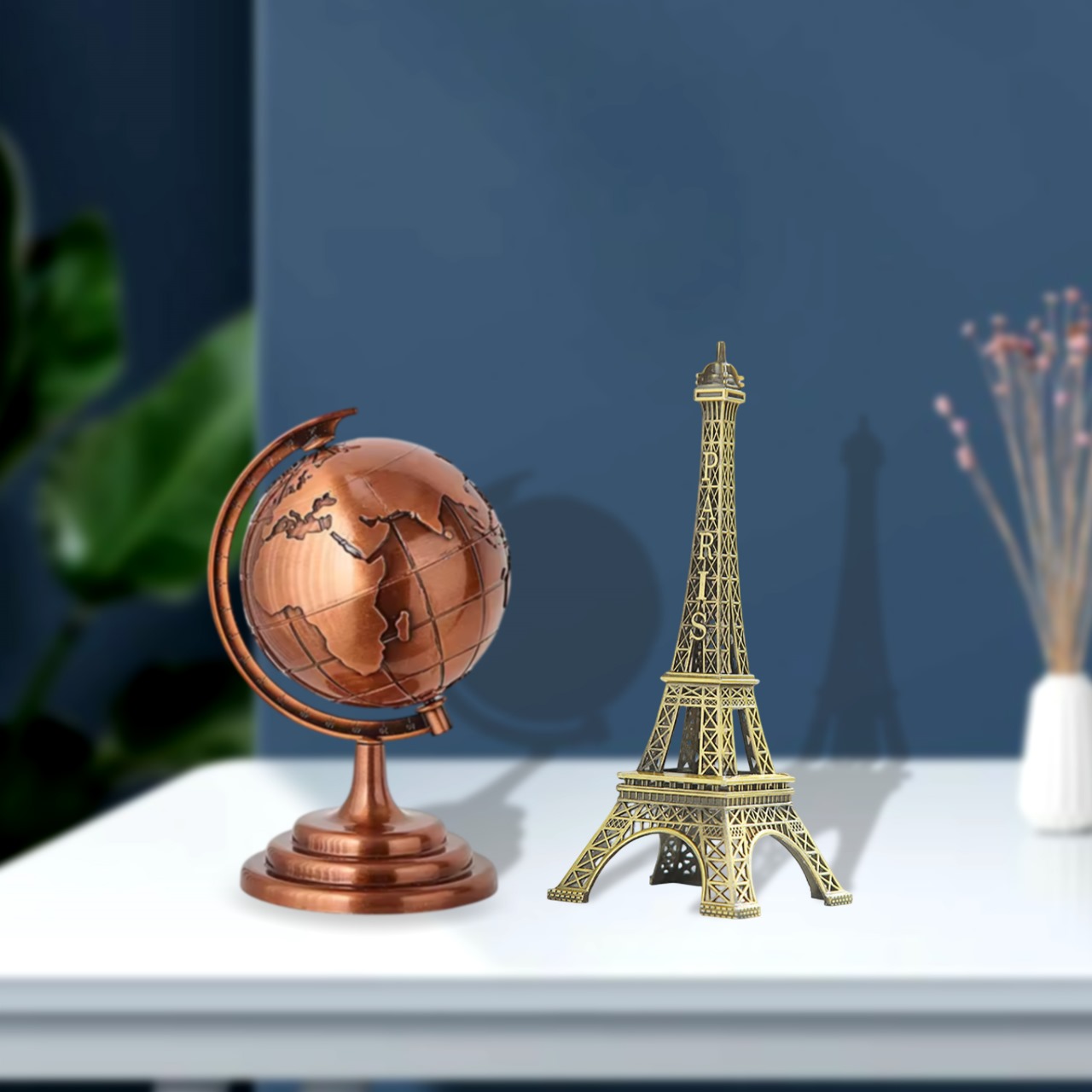 World Map 3D Rotating Glove Decoration Bronze   Color & Eiffel Tower Metal Showpiece Decoration Gift