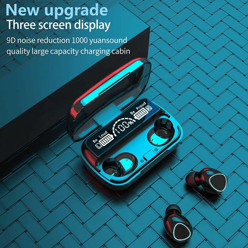 M10 True Wireless Earbuds – Bluetooth 5.1 TWS with 2000mAh Power Bank Charging Case, LED Battery Display, IPX7 Waterproof & Hi-Fi 9D Bass