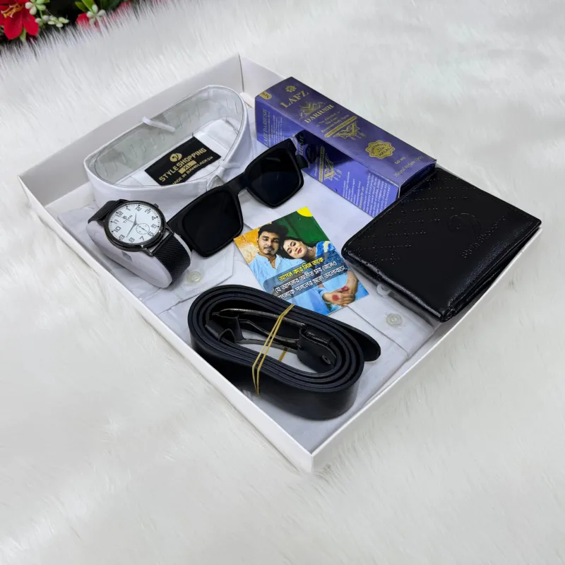 Men's Pure Cotton Check Shirt Combo with Watch, Wallet and Belt