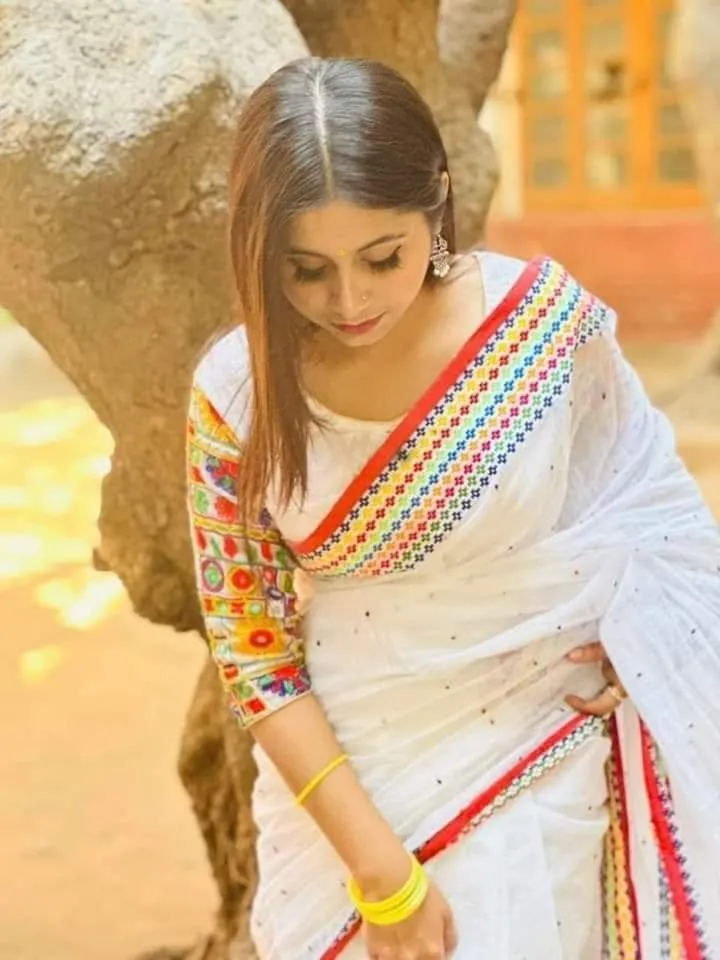 Half Silk Chumki Work Saree, 12 Haath, No Blouse Piece
