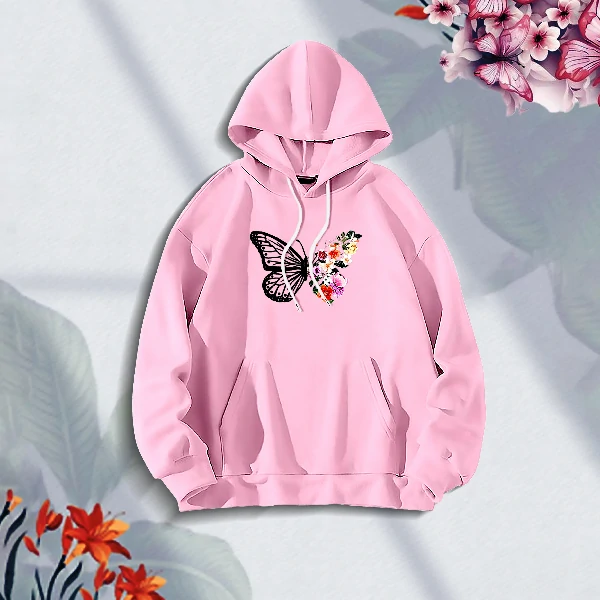 Premium Comfortable (Butterflies & Flowers) Ladies winter hoodie