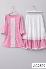 Ladies' Cherry Georgette Tops and Skirt Set, 25 Inch Top