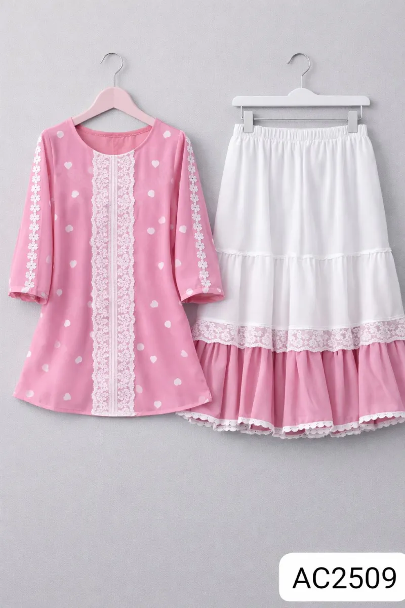 Ladies' Cherry Georgette Tops and Skirt Set, 25 Inch Top