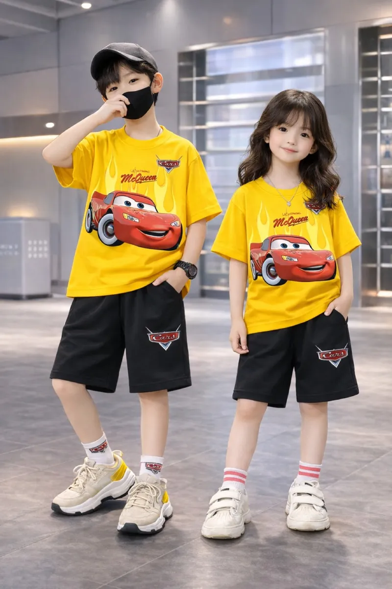Kids' Drop Shoulder Cotton T-Shirt and Pant Set, 200/220 GSM