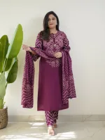 Soft Cotton Chunri Print Three Piece with Glass Work, 6 Colours