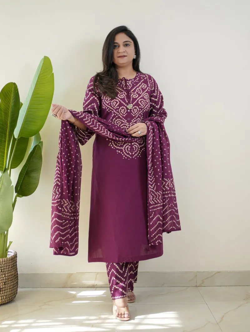 Soft Cotton Chunri Print Three Piece with Glass Work, 6 Colours