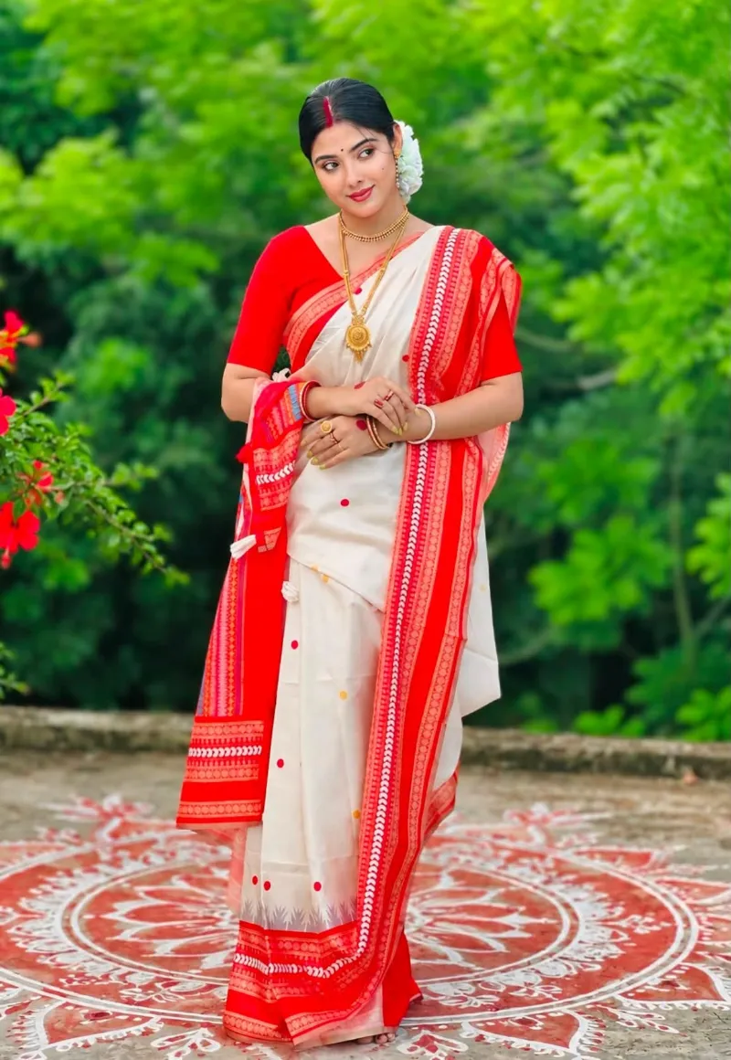 Festive Assam Silk Style Saree with Blouse Piece, 5 Colours