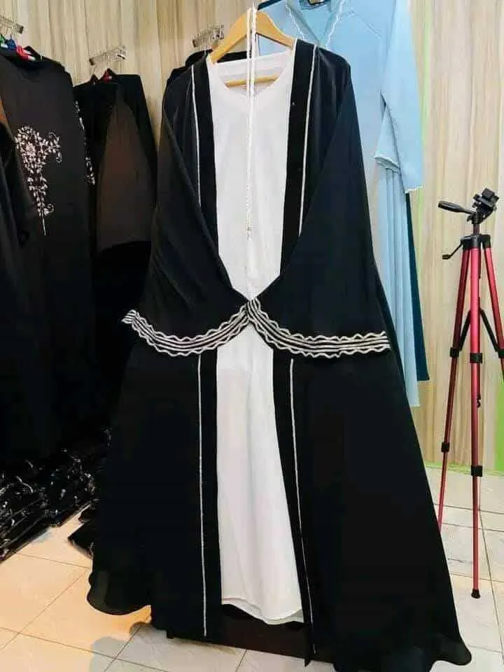 Lace Abaya Three-Piece Set, Inner, Koti and Hijab