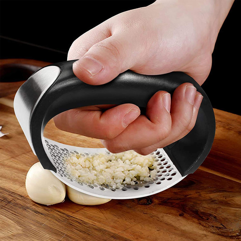 Stainless Steel Garlic Press & Mincer – Ergonomic Rocking Garlic Crusher & Squeezer with Rust-Proof Mesh for Fast Kitchen Prep