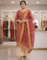 Semi-Stitched Organza Three Piece with Embroidery and Beadwork