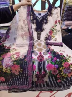 Digital Print Three Piece with Kota Silk Orna, 46 Inch Kameez