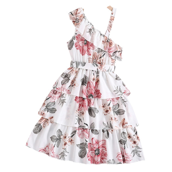 Flower Gown Elegant Floral Fit Dress for Girls with Belt