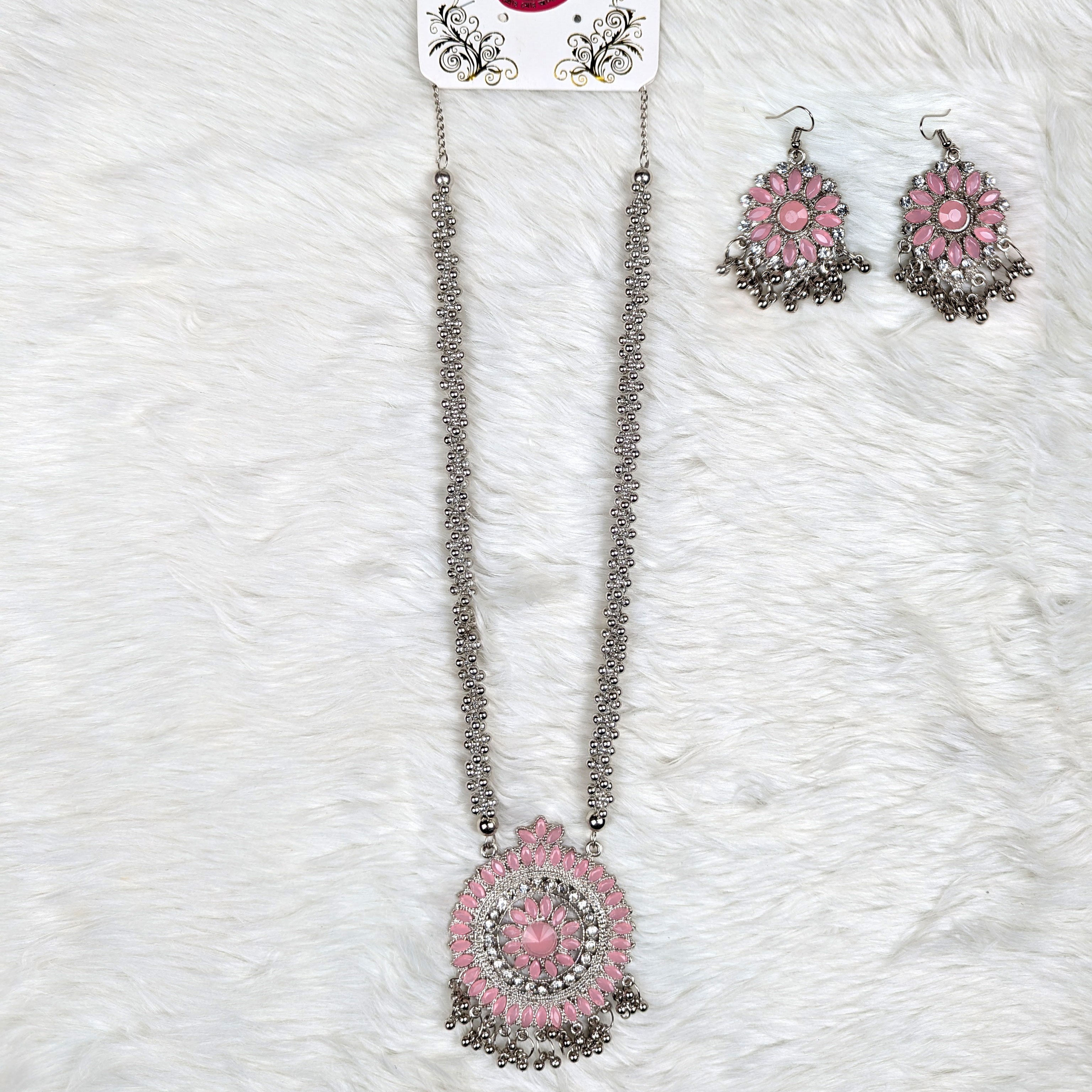 Antique Oxidized Necklace & Earrings Set – (Multiple Colors Available)
