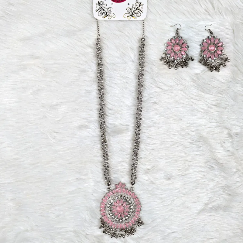 Antique Oxidized Necklace & Earrings Set – (Multiple Colors Available)