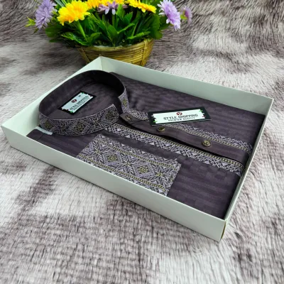Men's Fancy Cotton Embroidery Panjabi, Sizes 40 to 44, 2 Colours