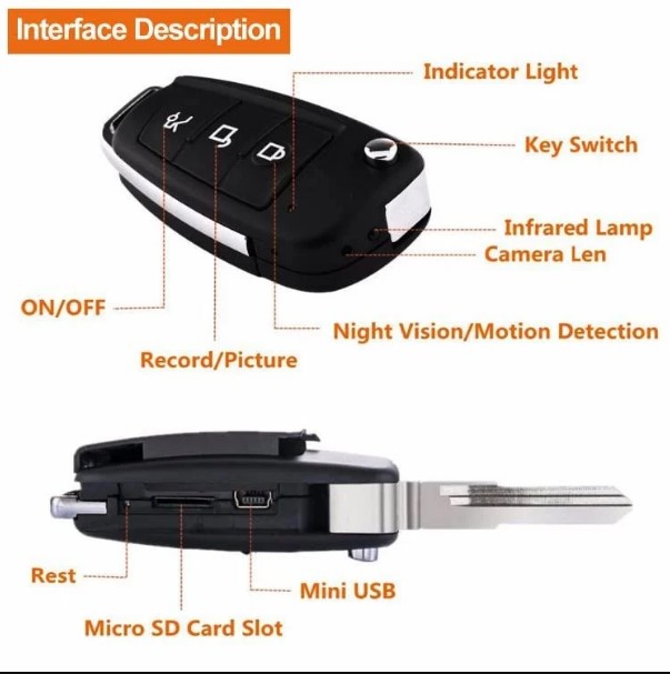 HD 1080p Mini Keychain Camera Hidden Night Vision Small Security Car Key Cam