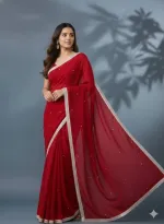 Georgette Saree with Stone Work and Lace, Matching Blouse