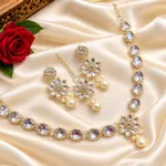 Premium Classic White & Silver Stone and Pearl Jewelry Set