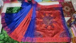 Women's Block Printed Dhupian Silk Saree, Embroidery Work