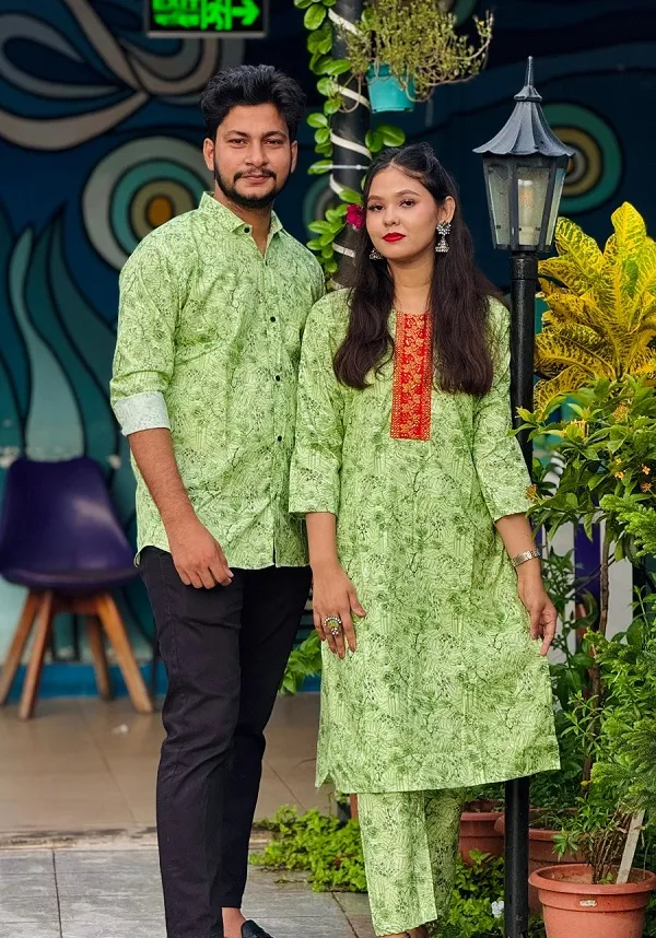 Matching Couple Dress, Men's Shirt with Ladies Kameez and Pajama