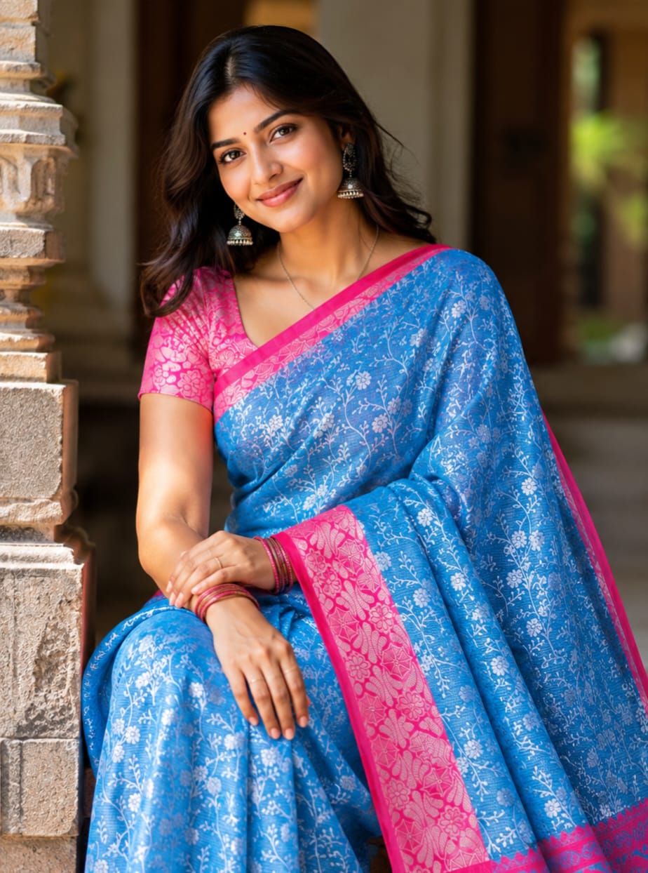 Kanjivaram Katan Saree with Zari Work and Blouse Piece, 6 Colours
