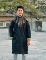 Men's Dhupian Silk Block Print Panjabi, Sizes 38 to 46