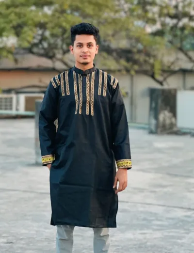 Men's Dhupian Silk Block Print Panjabi, Sizes 38 to 46