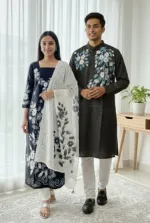 Matching Couple Dress, Unstitched Three Piece with Panjabi 38 to 46