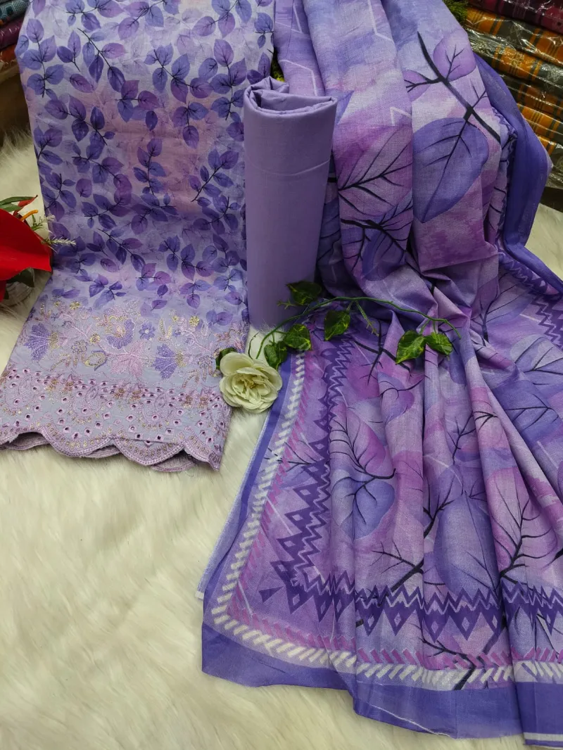 Pure Cotton Digital Print Three Piece with Namazi Orna