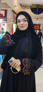 Koti Abaya with Karchupi Lace and Snap Buttons, Free Body Size
