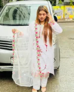 Pure Cotton Embroidery Three Piece with Organza Orna, 3 Colours
