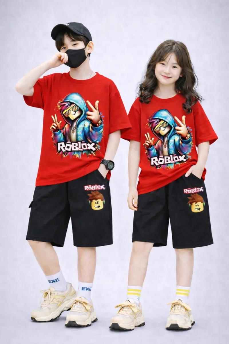 Kids' Drop Shoulder Printed Tee and Pant Set, 6 Colours