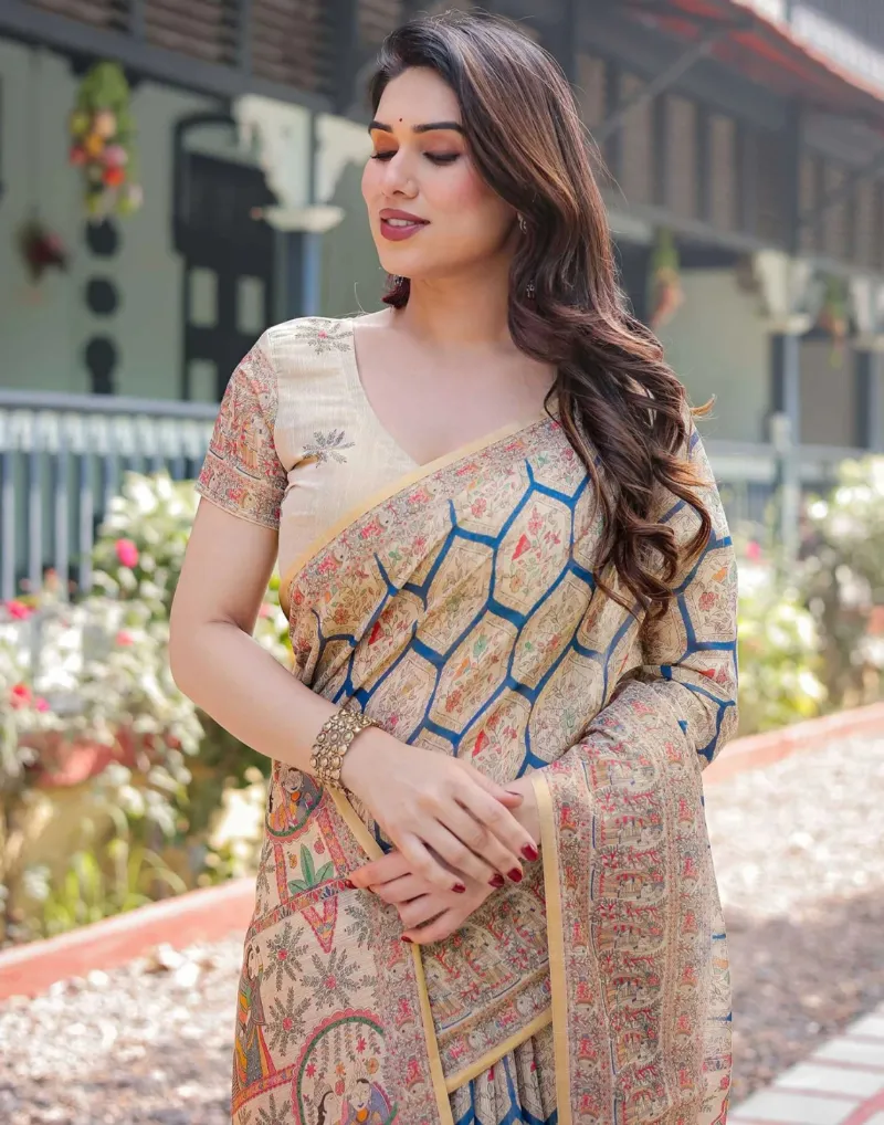 Chanduri Silk Digital Print Saree with Tassel, 6 Colours