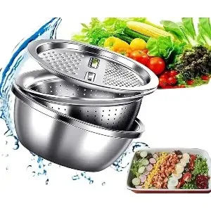 3 In 1 Multifunctional Stainless Steel Basin With Vegetable Cutter + Drain Basketv