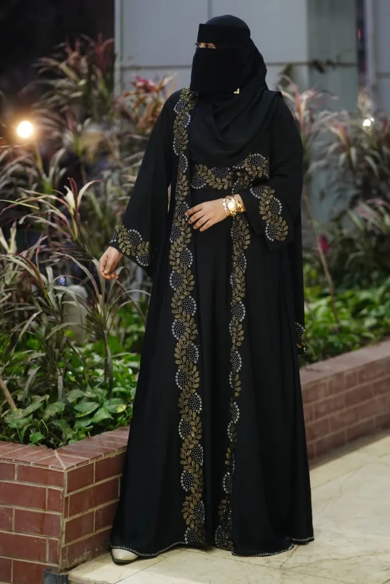 Nurjahan Abaya with Golden and White Stone Work, 250 Gher