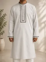 Men's Pure Cotton Panjabi with Body Embroidery, Sizes 38 to 44